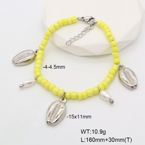 6B3002114ahjb-908  Shell Beads & Glass Beads  Stainless Steel Bracelet  nostock