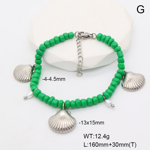 6B3002116ahjb-908  Shell Beads & Glass Beads  Stainless Steel Bracelet  nostock