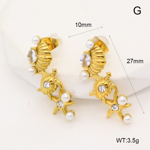 GEE002414bhia-066  Zircon & Czech Stones & Plastic Imitation Pearls,Handmade Polished  Stainless Steel Earrings  nostock