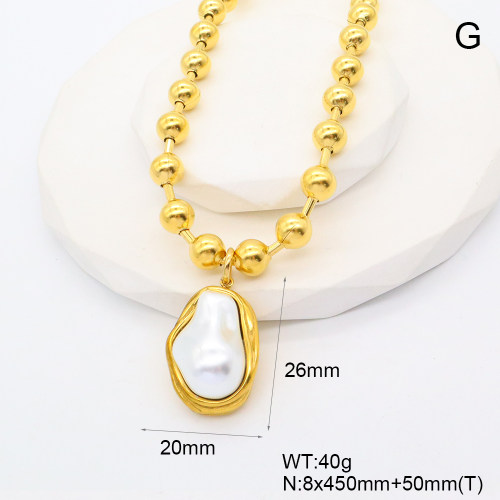 GEN001896vhkl-066  Resin Imitation Pearls,Handmade Polished  Stainless Steel Necklace  nostock