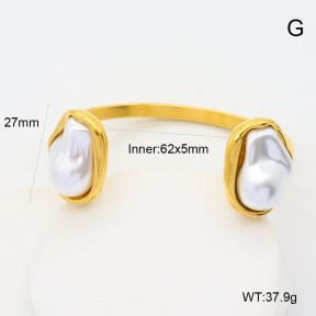 GEB000766vhmv-066  Resin Imitation Pearls,Handmade Polished  Stainless Steel Bangle