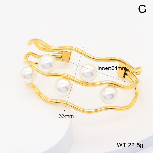 GEB000769vhkb-066  Plastic Imitation Pearls,Handmade Polished  Stainless Steel Bangle  BC25040004B