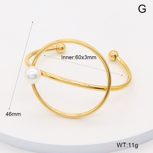 GEB000770bhia-066  Plastic Imitation Pearls,Handmade Polished  Stainless Steel Bangle  BC25040003B