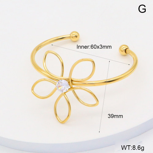 GEB000771bhia-066  Zircon,Handmade Polished  Stainless Steel Bangle  BC25040002B-WT