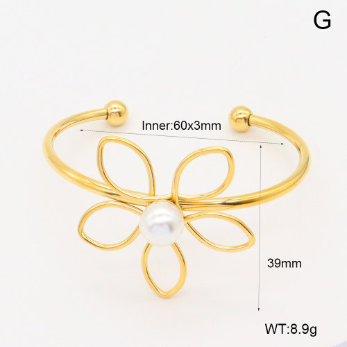 GEB000772bhia-066  Plastic Imitation Pearls,Handmade Polished  Stainless Steel Bangle  BC25040002B-P