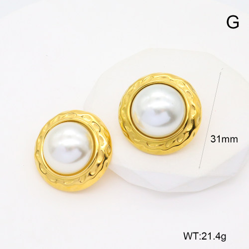 GEE002517bhia-066  Resin Imitation Pearls,Handmade Polished  Stainless Steel Earrings
