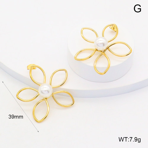 GEE002546bhia-066  316 Pin Plastic Imitation Pearls,Handmade Polished  Stainless Steel Earrings  BC25040001E-P