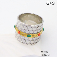 GER001327bhia-066  6-8#  Stone & Synthetic Malachite ,Handmade Polished  Stainless Steel Ring