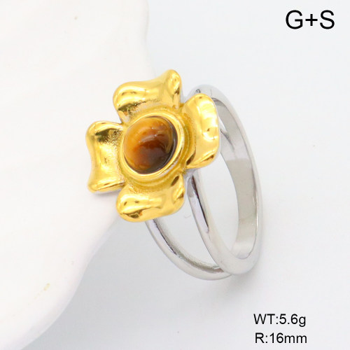 GER001334bhia-066  6-8#  Tiger Eye,Handmade Polished  Stainless Steel Ring