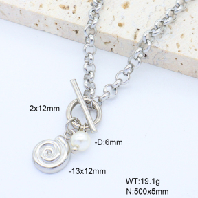 6N3001780bhbl-908  Shell Bead  Stainless Steel Necklace