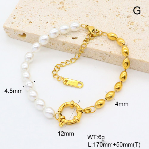 GEB000777vhkb-066  Plastic Imitation Pearls,Handmade Polished  Stainless Steel Bracelet  BC25050035B