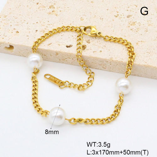 GEB000778bhva-066  Plastic Imitation Pearls,Handmade Polished  Stainless Steel Bracelet  BC25050036B
