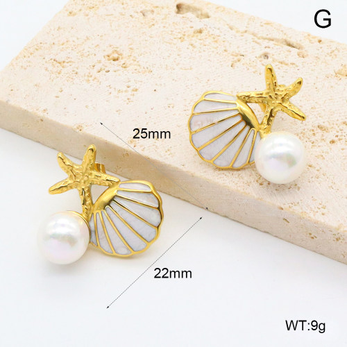 GEE002559bhia-066  316 Pin Shell Pearls & Enamel,Handmade Polished  Stainless Steel Earrings   
BC24080075E-WE