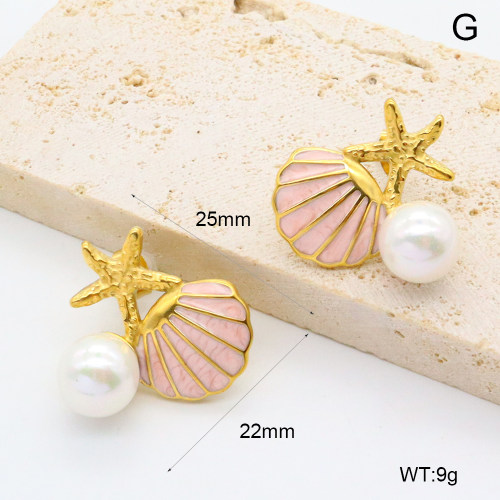 GEE002560bhia-066  316 Pin Shell Pearls & Enamel,Handmade Polished  Stainless Steel Earrings   
BC24080075E-PK