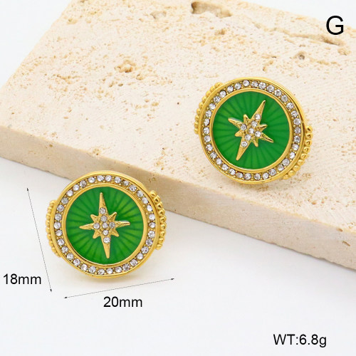 GEE002576bhva-066  316 Pin Czech Stones & Enamel,Handmade Polished  Stainless Steel Earrings   BC25030061E-2