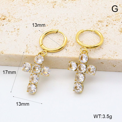 GEE002584bhia-066  316 Pin Zircon,Handmade Polished  Stainless Steel Earrings  BC25050011E-WT