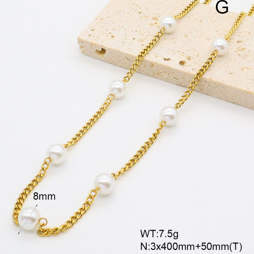 GEN001983vhkb-066  Plastic Imitation Pearls,Handmade Polished  Stainless Steel Necklace  BC25050036N