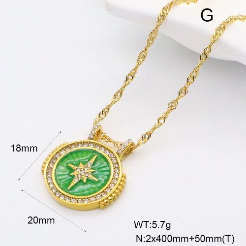 GEN001988bhva-066  Czech Stones & Enamel,Handmade Polished  Stainless Steel Necklace  BC25030045N-2
