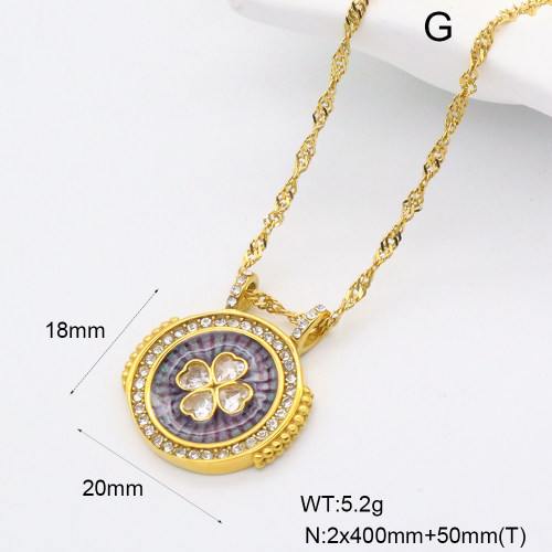 GEN001989bhva-066  Enamel & Czech Stones & Zircon,Handmade Polished  Stainless Steel Necklace  BC25030050N-2