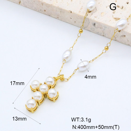GEN001997bhia-066  Plastic Imitation Pearls,Handmade Polished  Stainless Steel Necklace  BC25050011N-P