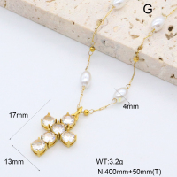 GEN001998bhia-066  Zircon & Plastic Imitation Pearls,Handmade Polished  Stainless Steel Necklace  BC25050011N-WT
