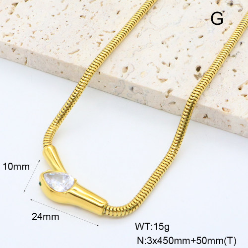 GEN002000vhkb-066  Zircon,Handmade Polished  Stainless Steel Necklace  BC24120390N-WT