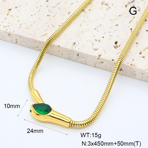 GEN002001vhkb-066  Zircon,Handmade Polished  Stainless Steel Necklace  BC24120390N-GN