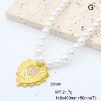 GEN002002vhkb-066  Czech Stones & Plastic Imitation Pearls,Handmade Polished  Stainless Steel Necklace  BC24120454N-2