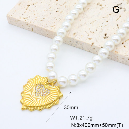 GEN002002vhkb-066  Czech Stones & Plastic Imitation Pearls,Handmade Polished  Stainless Steel Necklace  BC24120454N-2
