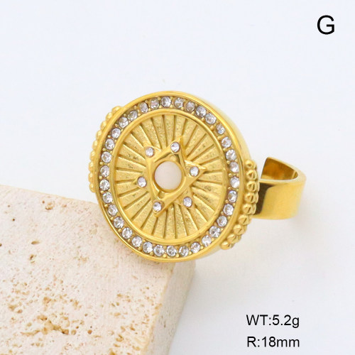 GER001355bhva-066  Cat Eye Stone & Czech Stones,Handmade Polished  Stainless Steel Ring  BC25030056R