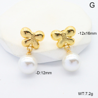 6E3002668ablh-G038  316 Pin PVD Plastic Imitation Pearls  Stainless Steel Earrings