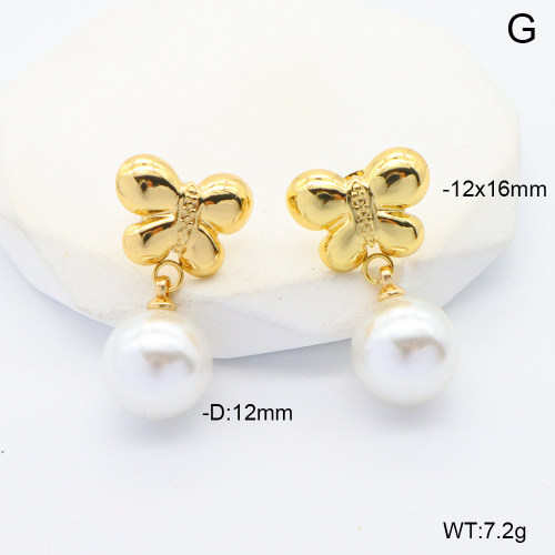 6E3002668ablh-G038  316 Pin PVD Plastic Imitation Pearls  Stainless Steel Earrings