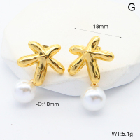 6E3002669ablh-G038  316 Pin PVD Plastic Imitation Pearls  Stainless Steel Earrings