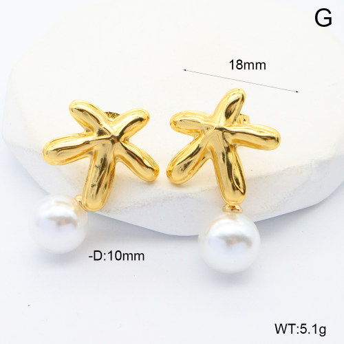 6E3002669ablh-G038  316 Pin PVD Plastic Imitation Pearls  Stainless Steel Earrings