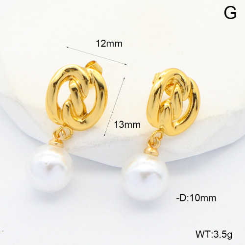 6E3002670aakm-G038  316 Pin PVD Plastic Imitation Pearls  Stainless Steel Earrings