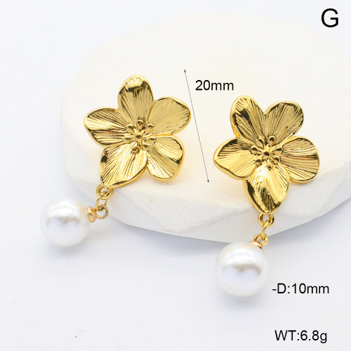 6E3002671bblj-G038  316 Pin PVD Plastic Imitation Pearls  Stainless Steel Earrings