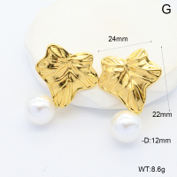 6E3002672ablh-G038  316 Pin PVD Plastic Imitation Pearls  Stainless Steel Earrings