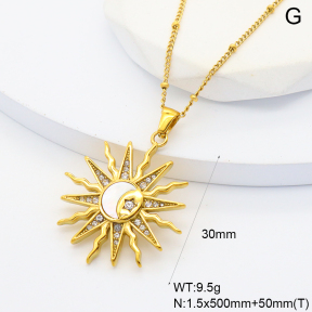 GEN002005bhva-066  Czech Stones & Shell,Handmade Polished  Stainless Steel Necklace  BC24090425N-WE