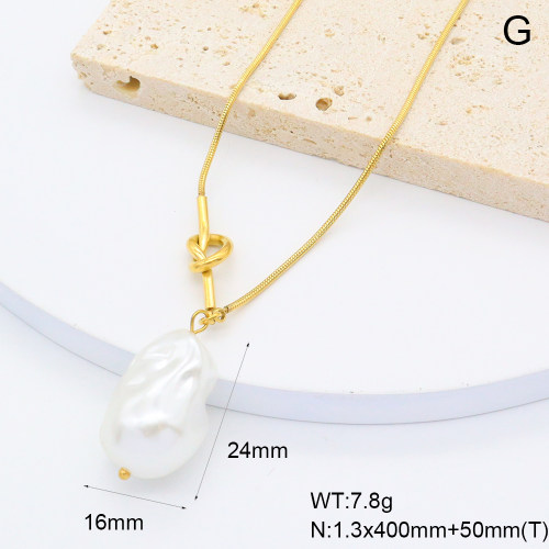 GEN002006bhia-066  Plastic Imitation Pearls,Handmade Polished  Stainless Steel Necklace  BC25060097N-P