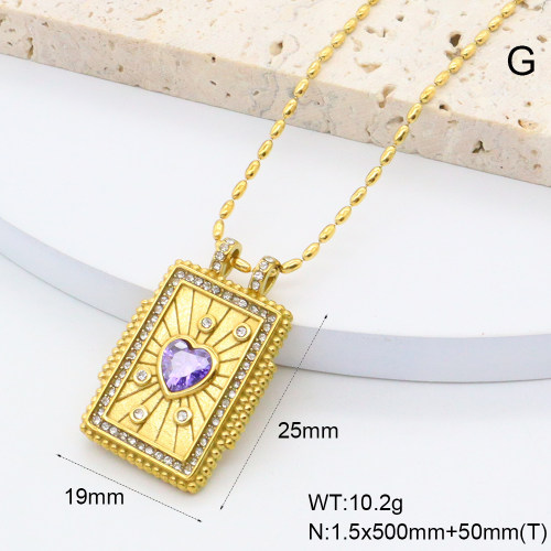 GEN002014bhia-066  Czech Stones & Zircon,Handmade Polished  Stainless Steel Necklace  BC25030041N-PE