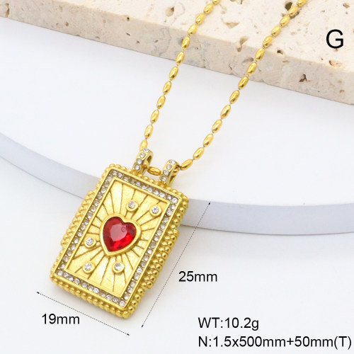 GEN002015bhia-066  Czech Stones & Zircon,Handmade Polished  Stainless Steel Necklace  BC25030041N-RD