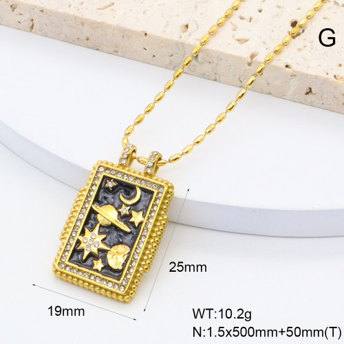 GEN002018bhia-066  Czech Stones & Enamel,Handmade Polished  Stainless Steel Necklace  BC25030032N