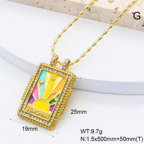 GEN002019bhia-066  Czech Stones & Enamel,Handmade Polished  Stainless Steel Necklace  BC25030038N