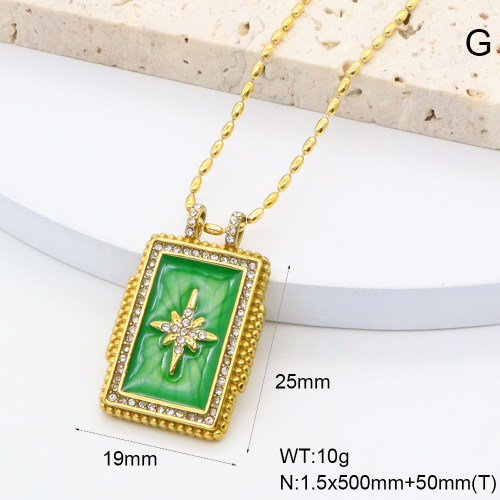 GEN002023bhia-066  Czech Stones & Enamel,Handmade Polished  Stainless Steel Necklace  BC25030033N-2