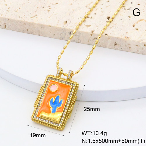 GEN002024bhia-066  Czech Stones & Enamel,Handmade Polished  Stainless Steel Necklace  BC25030040N