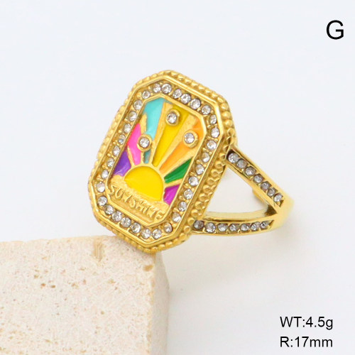 GER001364bhia-066  Czech Stones & Enamel,Handmade Polished  Stainless Steel Ring  BC25040056R