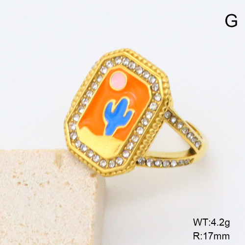 GER001368bhia-066  Czech Stones & Enamel,Handmade Polished  Stainless Steel Ring  BC25040048R