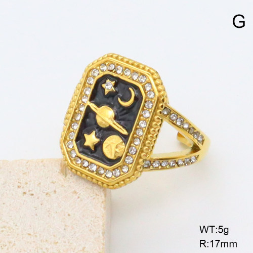GER001369bhia-066  Czech Stones & Enamel,Handmade Polished  Stainless Steel Ring  BC25040053R