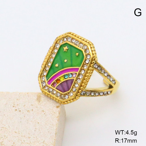 GER001371bhia-066  Czech Stones & Enamel,Handmade Polished  Stainless Steel Ring  BC25040057R