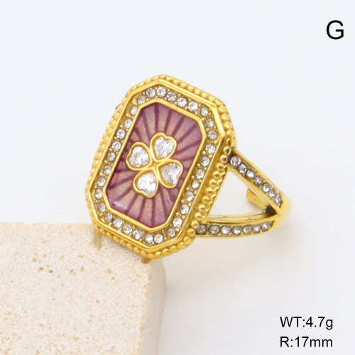 GER001373bhia-066  Czech Stones & Enamel & Zircon,Handmade Polished  Stainless Steel Ring  BC25040050R